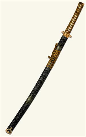 Black and Gold Tapestry Samurai Sword